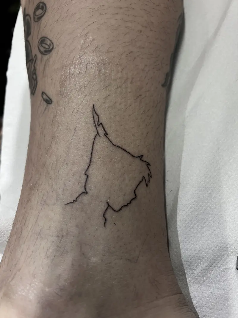 Silueta minimalista tipo mapa/isla trazada a una sola línea, limpia y elegante.